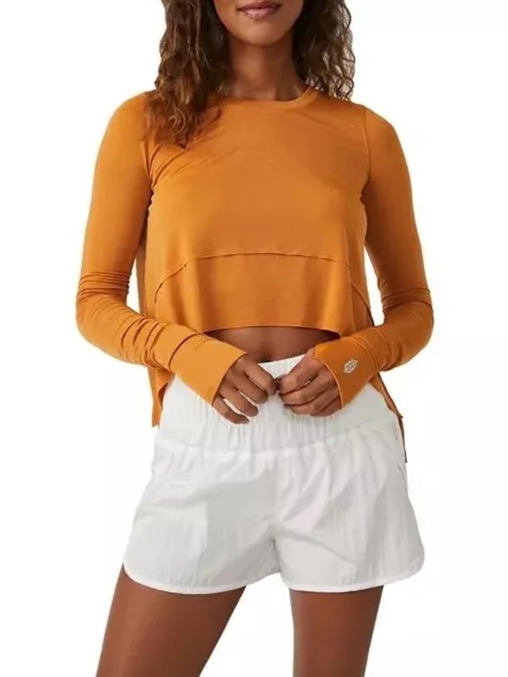 Free People Movement Medium Russet Orange Long Sleeve High Low Workout Top